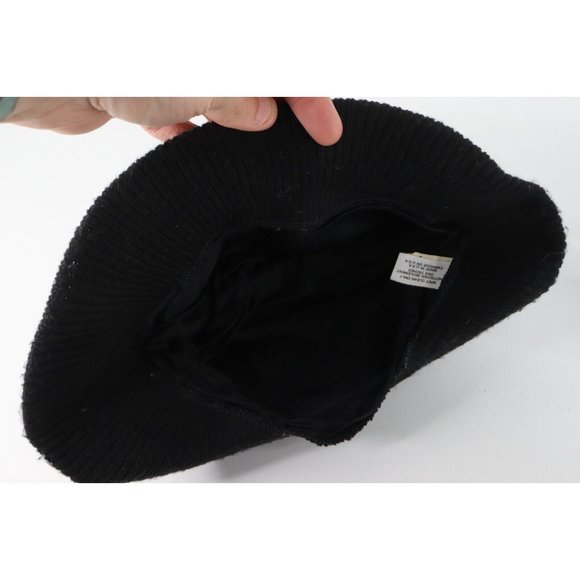 Vintage 80s Mid Mod Floral Flower Knit Fedora Hat Jones Cap Black Union Made USA main image 6